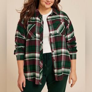Maurices Plaid Boyfriend Tunic Button Down Shirt Green 2X NWT IN PACKAGE